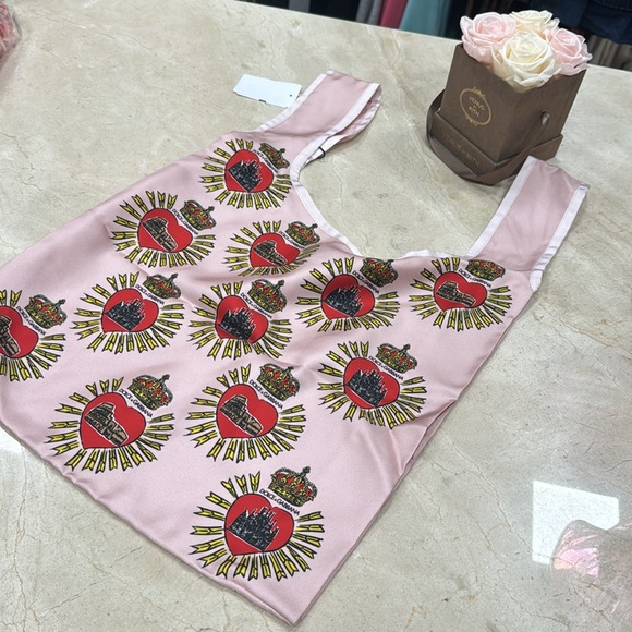 DOLCE & GABBANA SILK GRAPHIC LOGO PRINT TOTE BAG FULLY LINED DOUBLE TOP HANDLES - Picture 6 of 12